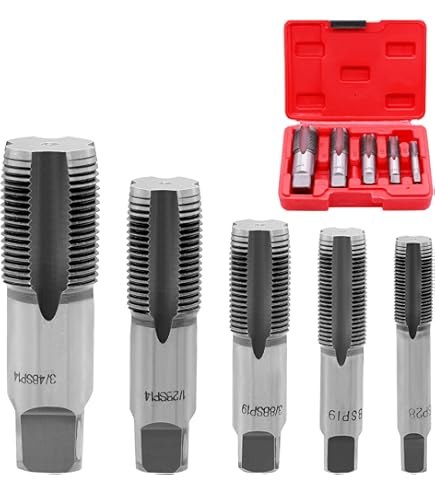 Tarauds Tube Jeu De Tarauds BSP 5 Pièces - 1/8, 1/4, 3/8, 1/2, 3/4 Pouce - Acier Carbone Pour Filetage Tuyauterie Kit Taraudage Tuyau
