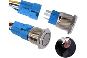 JIQI 2× 19mm Momentane Metall Druckschalter 12V bis 24V 3A Momentary Push Button Switch mit roter LED-Leuchte IP66 1NO1NC Tastende wasserdichte vorverkabelte Drucktaster für Boot LKW RV Auto（Rot)