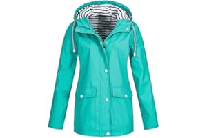 LUCKME Women's Waterproof Jacket with Hood Outdoor Ladies Summer Rain Jackets Lightweight Quick Dry Zipper Windbreaker Raincoat Windproof Waterproof Coat Light for Hiking Cycling Camping