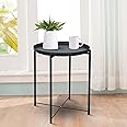 Interior Handicraft 21" Tall Side Table Folding Metal End Table Waterproof Small Coffee Sofa Table with Removable Tray for Living Room Bedroom and Office