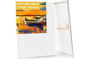 Koncci Toile Peinture, (Lot de 2) Toile a Peindre Encadrées 50x70cm, Coton, Sans Acide, Tableau Peinture Toiles Canvas Adaptées pour Peintures Acryliques, Huile, Gouache