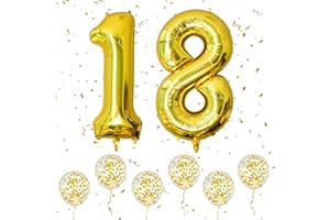 OUSUGA Palloncini Numero 18 Oro, Palloncini Numero 1 e 8 Grandi in Lamina da 40 Pollici con 6 Palloncini Elio Coriandoli Oro, Palloncino 18 Compleanno per Ragazze Ragazzi Feste Romantiche Anniversario