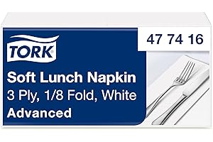 Tork Tovagliolo da pranzo morbido bianco, 1/8 piega a 3 veli, 33 cm x 33 cm, 150 tovaglioli, 477416