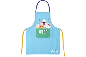 Chefclub Kids - Tablier de Cuisine pour Enfants - 100% Coton - Taille Unique - 4 à 10 ans - Patisserie - Couleur bleu