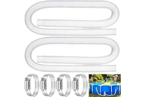 Amzeeniu 2 Piezas Manguera de Repuesto para Piscina 32mm,Repuesto Manguera de Bomba Piscina,para Piscinas Elevadas,con 4 Abrazaderas de Metal(1,5 M)