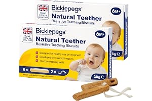 Bickiepegs tandsprickningskex 6-36 månader, 9 kex, naturliga tandsprickningsmedel, mejerifria tandsprickningsskorpor för spädbarn och småbarn (2-pack)