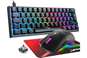 MAGIC-REFINER Tastiera e Mouse Combinati, Tastiera Meccanica Retroilluminata RGB, Mouse Da Gioco Leggero, 62 Tasti USB C Wire Mouse Tastiera 12000 DPI per Win/Mac/PC Gamers (interruttore Nero/rosso)