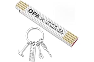 SATINIOR Meterstab Geschenk Set 2 Meter Zollstock und Handwerker Schlüsselanhänger Kreativer Gravur Gliedermaßstab Holz Bester Papa Bester Opa Geburtstag für Männer zum Vatertag Weihnachten(Opa)