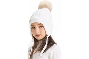 ZLYC Bonnet d'hiver en coton à pompons pour enfant et fille