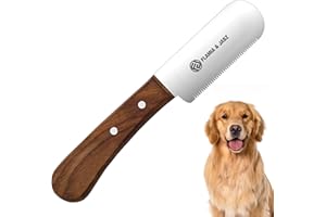 FLAMIA & JABZ Coltello da toelettatura professionale per cani, strumento da taglio a mano, manico in legno Meranti antiscivolo con lama in acciaio inossidabile (sottile, mancino)