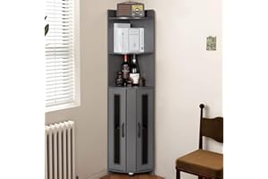 mosegor Corner Bookcase Corner Display Storage Cabinet 3-Tier Wooden Corner Shelving Unit with Cabinet and Windows for Living Room Bedroom Office Bathroom 150 x 30 x 30 cm (H x L x W) Black