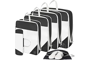 SWIHELP Kostki kompresyjne do walizek 6 zestawów, organizer bagażu podróżnego, zestaw do pakowania podróżnego z torbą do przechowywania ubrań, torbą na buty, torbą kosmetyczną, torbą na bieliznę