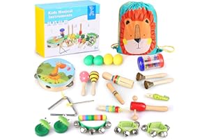 NC Drewniane zabawki muzyczne, 23 szt. zestaw instrumentów muzycznych dla małych dzieci z uroczym plecakiem do przechowywania tamburyn marakasy, instrumenty perkusyjne zabawki wczesne zabawki edukacyjne prezenty dla chłopców i dziewcząt 3 lata +