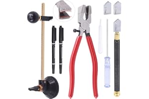 Swpeet Kit de herramientas de corte de vidrio, alicates de cristal de mandíbula curva con puntas de goma, cortador de vidrio de punta de carburo de alimentación de aceite, cortador de vidrio circular