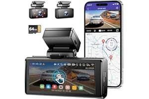 AZDOME M580 5K 5GHz WiFi 3 Channel Dash Cam, 4 Inch Touchscreen Dash Camera for Cars, Free 64GB Card Dash Camera 4K+1080P GPS WDR Night Vision 24H 4 Modes Parking Monitor, Max up Support to 256GB
