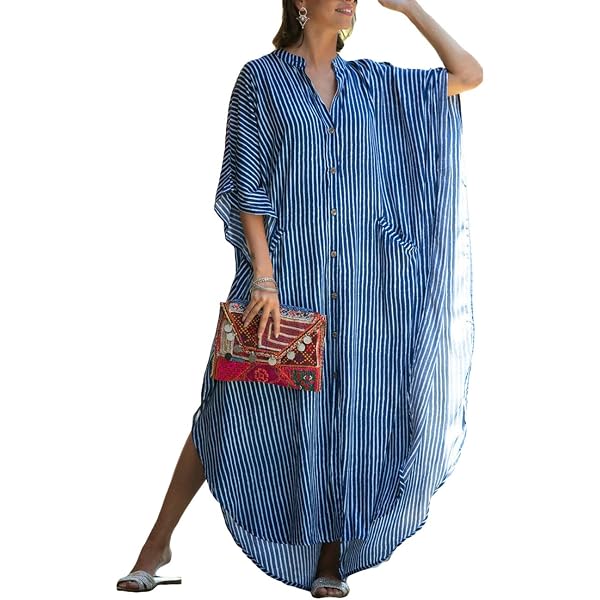 Langes Kaftan-Kleid Aus Baumwolle – Afrikanischer Druck, Lockerer Schnitt, Bis Größe 54