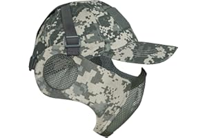 Yzpacc Airsoft Demi-masque et chapeau en maille d'acier avec protection des oreilles et casquette de baseball Masque de protection tactique pour CS Game BB Gun Paintball Chasse Tir