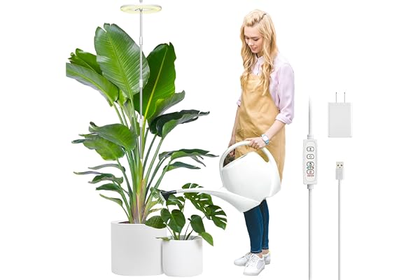 YUYMIKA 72 LED 5V2A lampe pour plantes à spectre complet, prise européenne et minuterie automatique 3/9/12, 10 Niveaux de luminosité et 3 modes d'éclairage réglables,12-59 inch de hauteur(1PCS)