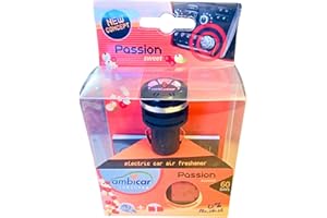 KEEP YOUR ESSENCE AMBICAR – Ambientador para Coche. Pack Difusor Eléctrico con acabados en plata + Recambio PASSION. Neutraliza y Absorbe malos Olores. Aroma de Rosas. Esencia Natural y Fresca Sin Alcohol