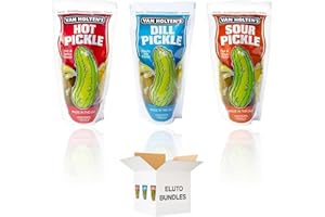 ELUTO Van Houltens Jumbo Pickle in A Pouch Variety Pack - 3 Flavours - Sour - Hot and Spicy - Dill (Pack of 3)