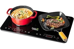 ACTIV CUISINE Induction Hob 2 Plates, Double Induction Hob with Independent Control 3500W, 10 Power and Temperature Settings, 3-Hour Timer, Touch Control, with Glass Surface, Black