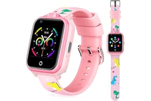 OKYUK 4G Smartwatch für Kinder, GPS-Tracker, mehrere Desktop-Stile zur Auswahl, Zwei-Wege-Anrufe, Bildkompetenz, SOS, WLAN, wasserdichter Touchscreen für 4–12 Jungen und Mädchen (Blau) (T13 Rosa)