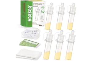 haakaa Kit di raccolta colostro in silicone, raccoglitore per latte materno con salvietta per la pulizia in cotone, etichette adesive e custodia, pronto all'uso, 4ml/6pcs
