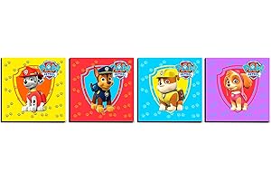 Decographics | Photos décoratives pour enfants | tableaux décoration chambre | PAW PATROL PATRULLA CANINA Décoration de chambre d'enfant | Dimensions chaque tableau 20 x 20 cm | 4 tableaux