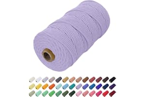 Uiopa Corde Macramé 2mm x 200m, Fil Macramé Coton Corde Coton Naturelle, Ficelle Cordon Macramé Cordelette 2mm pour Tenture Murale, Porte Plante Mural, Rideau, Décoration Bohème (Violet)