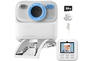 MEOONLEY Kids Camera Instant Print, 1080P HD Instant Digital Cameras, Video Recorder Selfie Cameras, Christmas Birthday Gifts for Boys Girls Age 3 4 5 6 7 8 9 10 with Print Photo Paper & 32GB SD Card, White