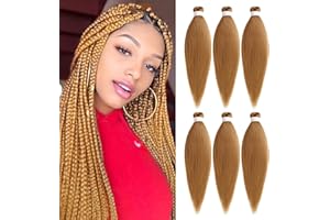 DT CHERYL Pre Stretched Braiding Hair, 6 Pack Blonde Braided Hair extension 26 inches Synthetic EZ Braid Hot Water Styling Braid Yaki Texture Pre-stretched Hair for Braiding Braids 27#