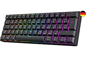 ‎GK61 GK61 Hot-Swap Mechanische Gaming-Tastatur - 62 Tasten Mehrfarbige RGB-LED-Hintergrundbeleuchtung für PC-/Mac-Spieler Clicky Switch - ISO Deutsches Layout (Gateron Optical Blue)