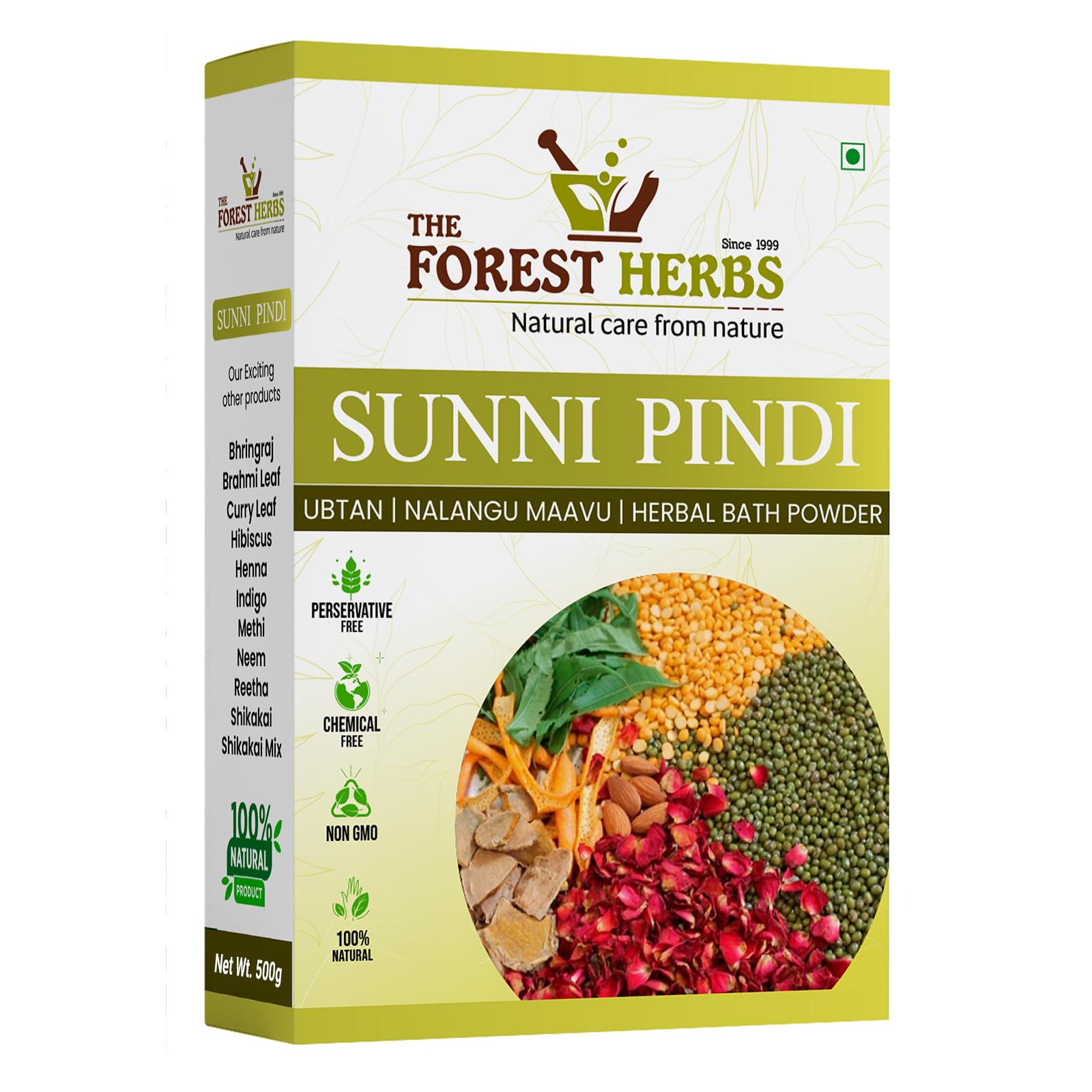 The Forest Herbs Natural Care From Nature Sunnipindi Herbal Nalangu Maavu UBTAN Bath Powder For Skin (500 Grams), 3 in 1 Ubta