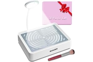 ROLOKIT Nail Dust Collector with Lamp&50pcs Disposable Filter&Dusting Brush, Electric Nail Vacuum Cleaner Dust Fan Suction Machine for Manicure Acrylic Gel Nails Polishing, Low Noise, Salon Home