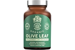 LONDON HERBS Organic Olive Leaf Extract 500mg | Standardised for 20% Oleuropein | 60 Vegan Capsules | Made in The UK