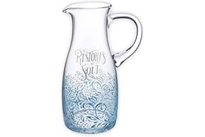 Christian Art Gifts Glass Serving Pitcher with Handle - He Restores My Soul - Psalm 23:3 Inspirational Bible Verse, 58 fl. oz.