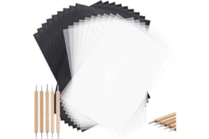FLZONHUT 100 Feuilles Papier de copie carbone, 100 Feuille de Transfert Papier Calque Graphite A4, stylet à embosser 5 PCS,Idée de Papier/Bois et Autres Surfaces(200 au total)