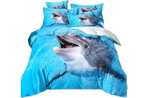 ZZTBQ Dolphin Blue Children's Bed Linen 135 x 200 cm Duvet Cover and Pillowcase Set Ocean Animal Dolphin Blue Single Bedding Set