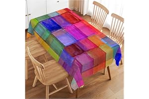 Walmsco Tablecloth Rainbow Squares Pattern Decor For Dining Room Kitchen Rectangular Table Cover 132 * 178cm