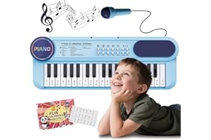 NORKBENG Clavier Électronique pour Filles de 2 Ans, Instrument Portable à 37 Touches Bleues avec Microphone, Jouets Musicaux Sonores Éducatifs, Cadeaux de Noël pour Les Enfants de 3 4 5 6 Ans