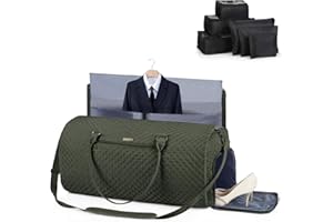 Lekeinchi 2 in 1 Porta Abiti da Viaggio Donna, Impermeabile Borsa da Viaggio Porta Abiti Pieghevole con 6 Cubi da imballaggio e Porta Scarpe, Travel Bag Borsone Uomo for Palestra, Vacanze, Verde
