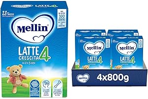 MELLIN 4 - Latte di Crescitain Polvere per Bambini - dal 2° al 3° anno - Confezione da 3200 grammi (4 pezzi da 800g)