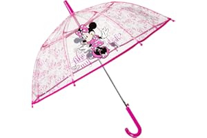 PERLETTI Ombrello Minnie Bambina Trasparente Pioggia - Ombrellino Bimba Lungo a Cupola - Apertura Automatica Resistente Antivento - Ombrello Disney Bambine 4 5 6 Anni - Diametro 74 cm