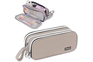 COLOCASTLE Federmäppchen Mäppchen Federmappe groß mit 3 Fächern Federtasche Mädchen Jungen Teenager Pencil Case Schlamppermäppchen für Schule Büro (Grau)