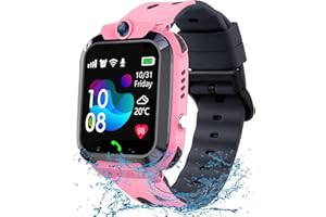 KESASOHE Reloj Inteligente Niño, GPS Smartwatch Niños con Telefónica SOS Llamadas IP68 Impermeable Pantalla Táctil Juegos Cámara Alarma, Reloj Inteligente Niña para Niños Estudiante Regalo 6-12 años Rosa