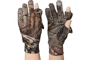 Kugooyi Fishing Gloves, Folding Fingers + Camo Snood Hat Touch Screen Anti-slip Thermal Fleece Lined Elastic Cuff Flap Gloves for Hunting Ski Cycling Outdoor Sports