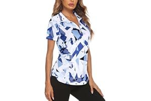 Gemulate Women's Short Sleeve Polo Shirts Floral Golf Tennis Zip Up Workout Tank Tops Moisture Wicking Gym Sports Tshirt S-XXL
