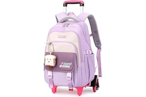 Amythe Zaino Trolley per Bambina -16 Pollici Zaini Scuola Elementare e Media per Ragazza, Zainetto Casual con Ruote per Adolescenti con Ciondolo Carino, Scuola & Viaggio, 6 Ruote