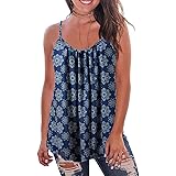 Kaei&Shi Print Long Vest,Flowy Tank Top for Women,Loose Cami,Pleated Dressy Swing Spaghetti Strap Camisole