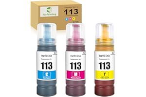 JoyPrinting 113 Pigment Ink Bottle Replacement for Epson 113 Compatible with Epson EcoTank ET-5150 ET-5170 ET-5800 ET-5185 ET-5805 ET-5850 ET-5855 ET-5880 ET-16150 ET-16655 ET-16600 (C/M/Y, 3PK)